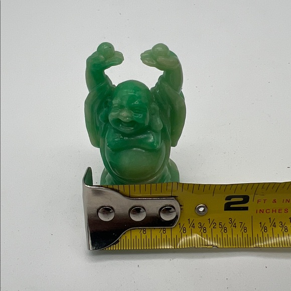 Mini Green Laughing Buddha Statue 2.25” Resin Feng Shui Decor - Picture 7 of 7